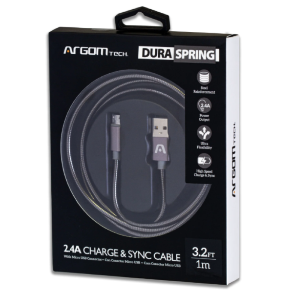 Cable Tipo C a Tipo C 65W Argom Tech 10pies_3Mts Trenzado Negro ARG-CB-0048BK