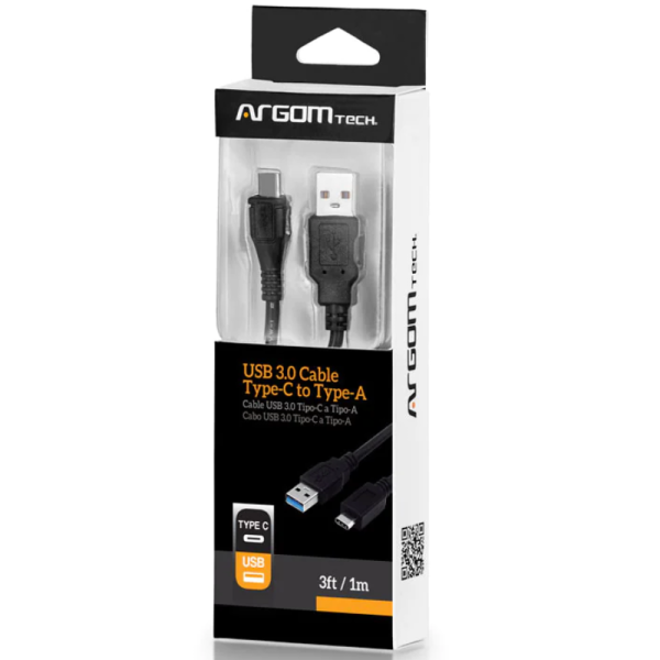 Cable USB 3.0 Tipo A a Tipo C Argom Tech 3pies/1Mt Negro ARG-CB-0041