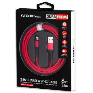 Cable USB a Lightning Argom Tech 1.8mts Trenzado Rojo ARG-CB-0023RD