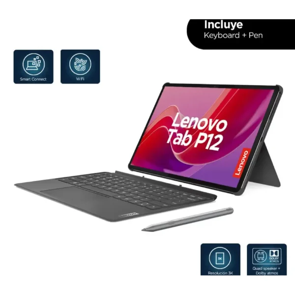 Tablet LENOVO P12 con teclado y pen plus, 12.7_ 3K, WIFI, 8GB, 256GB -Gris-