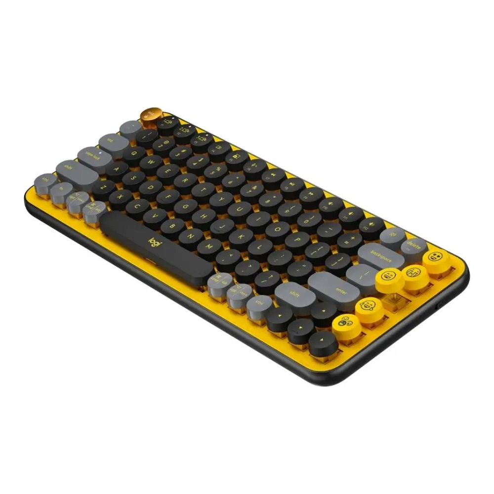 Teclado Logitech POP Keys Inalámbrico Con Bluetooth, USB, Color Amarillo_Negro (1)