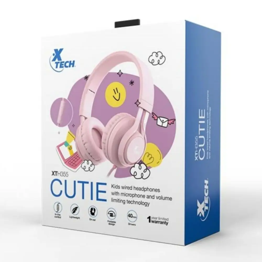 Xtech XTH-355 – Headphones With Microphone – Para Tablet _ Para Portable Electronics _ Para Cellular Phone – Wired – Cutie For Kids Pink (2)